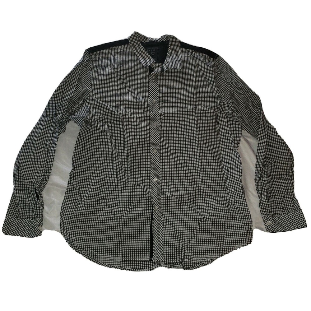 Guess Shirt Men‎ Size XL Slim Fit Black White Shepard Check Long Sleeve Gingham